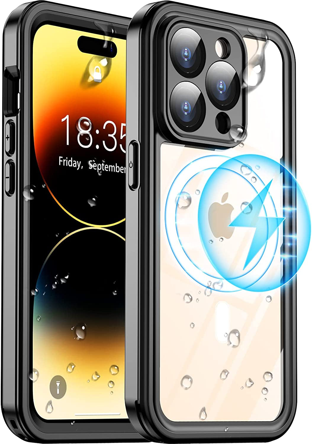 Temdan [Real 360 for Iphone 14 Case Waterproof, Built-In 9H Tempered Glass Camera Lens & Screen Protection [14FT Military Dropproof][Full-Body Shockproof][Dustproof][Ip68 Underwater] Phone Case  Temdan Black/Clear-Mag iPhone 14 Pro 