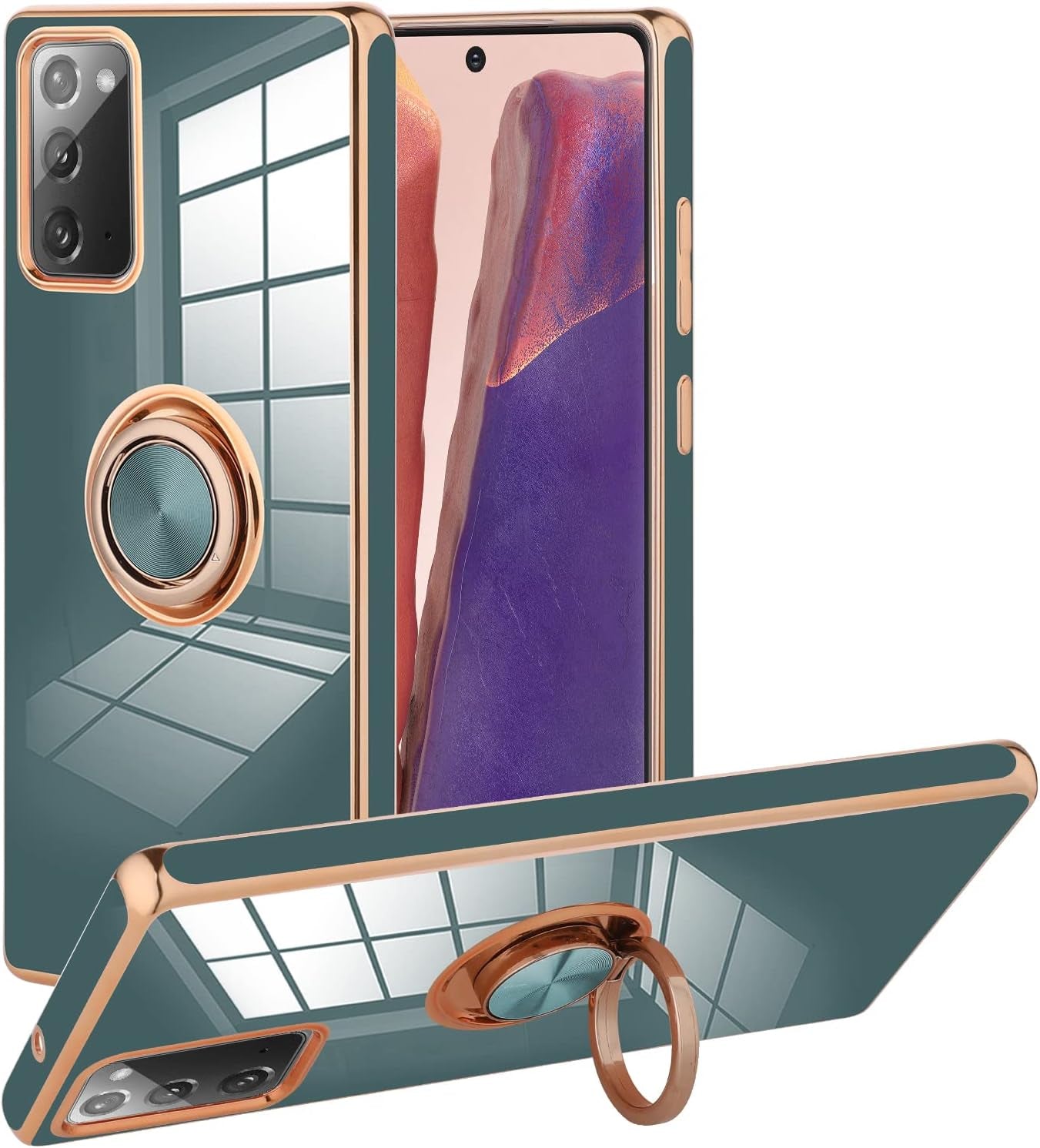 KANGHAR Compatible with Samsung Galaxy S23 5G Case for Women Girls, Plating Built-In 360 Rotation Magnetic Ring Kickstand Holder Soft Slim Shockproof Bumper Protective Cover (Blue)  KANGHAR Blue Gray Galaxy Note 20 (6.7 In) 