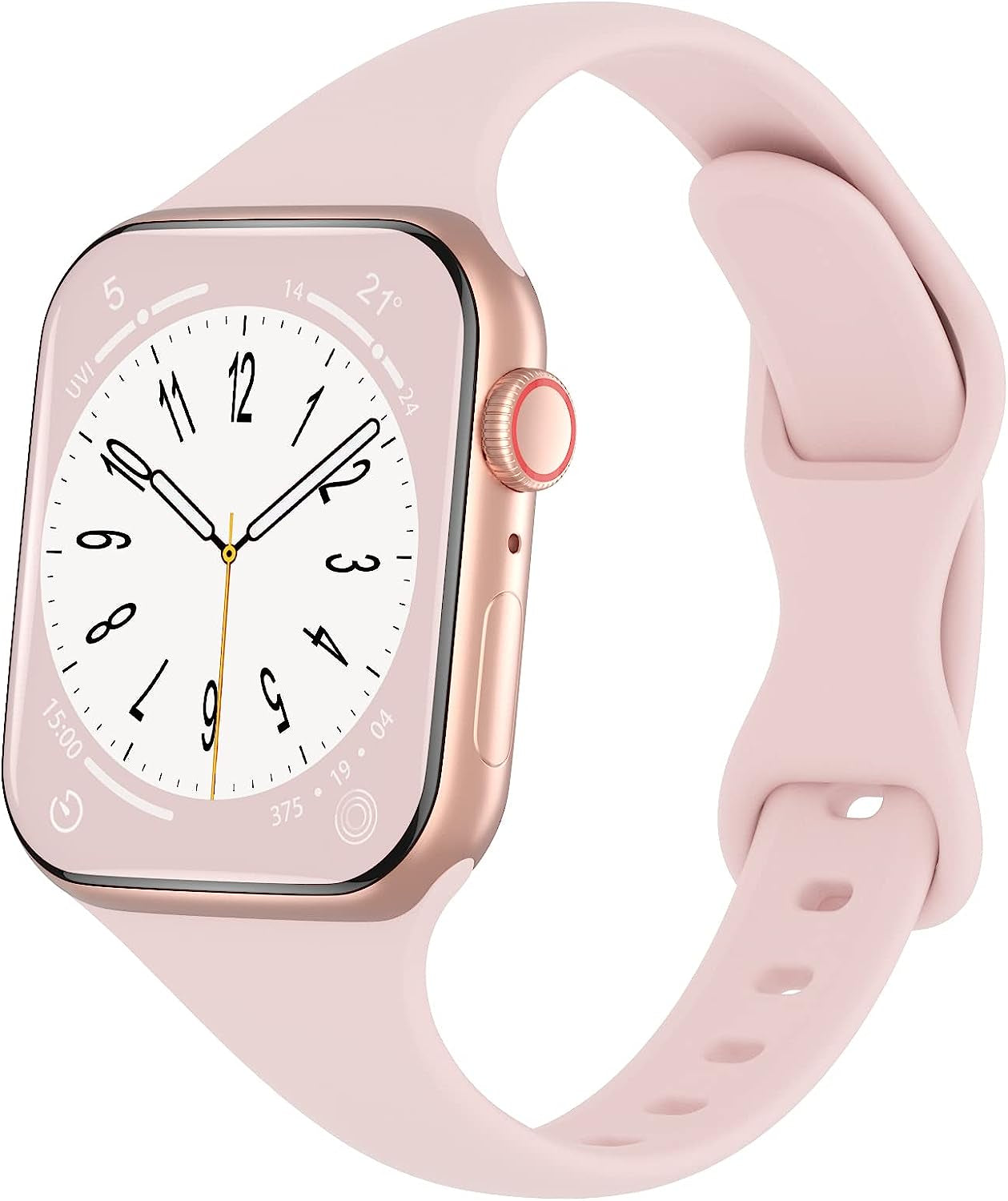 DYKEISS Sport Slim Silicone Band Compatible for Apple Watch Band 38Mm 42Mm 40Mm 44Mm 41Mm 45Mm 49Mm, Thin Soft Narrow Replacement Strap Wristband for Iwatch Ultra Series 8/7/SE/6/5/4/3/2/1 Women Men  DYKEISS Sand Pink 42/44/45/49mm 