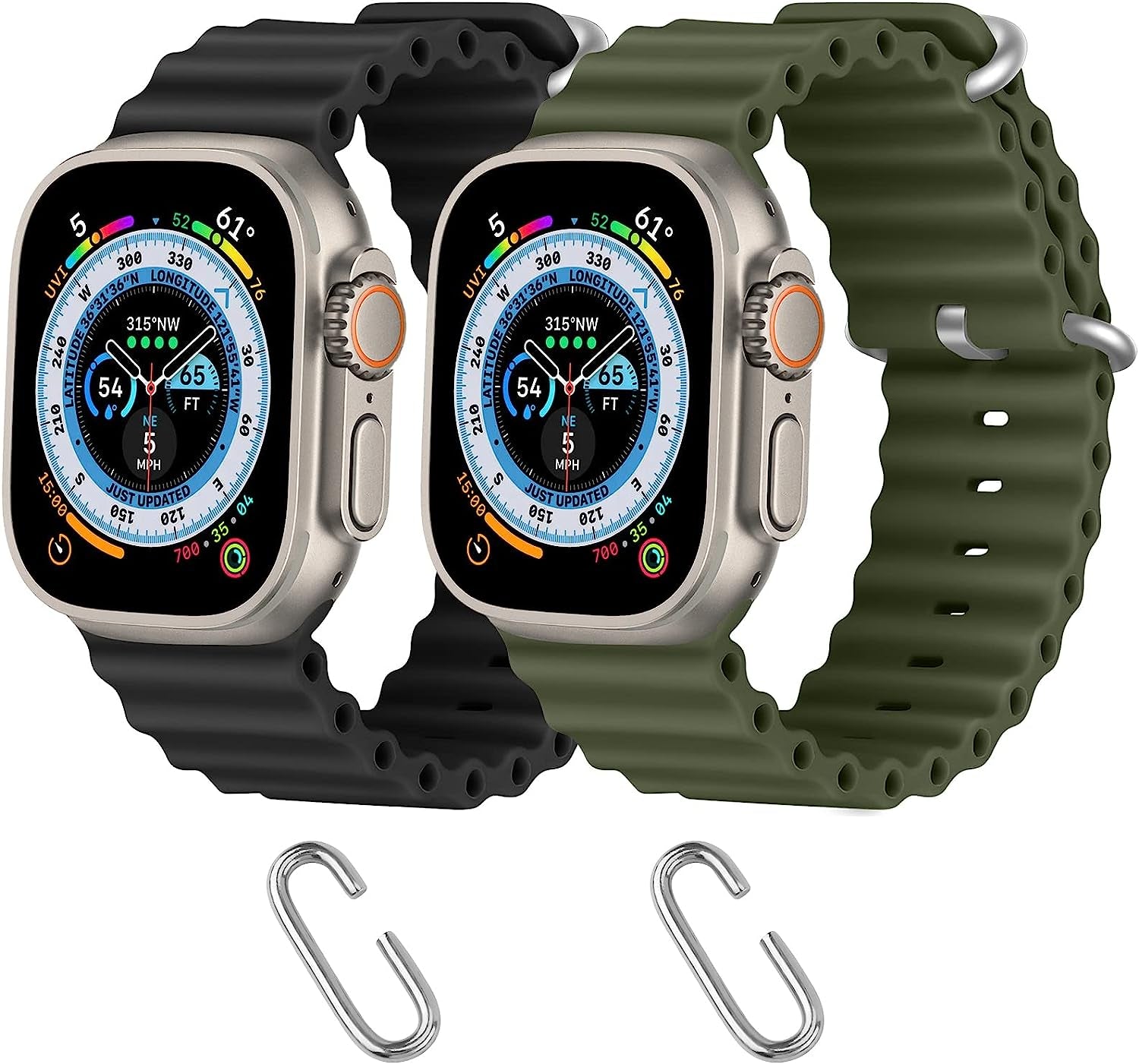 Relting Ocean Band Compatible with Apple Watch Band 38Mm 40Mm 41Mm 42Mm 44Mm 45Mm 49Mm,Adjustable Titanium Buckle Silicone Strap Compatible with Iwatch Ultra SE Series 8 7 6 5 4 3 2 1 for Women Men  Relting Black+Army Green 38mm 40mm 41mm 