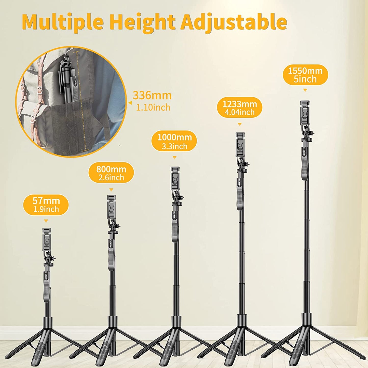 61" Selfie Stick Tripod, All in One Extendable Phone Tripod Stand with Wireless Remote 360° Rotation for Iphone and Android Phone Selfies, Video Recording, Vlogging, Live Streaming, Aluminum  LDP   