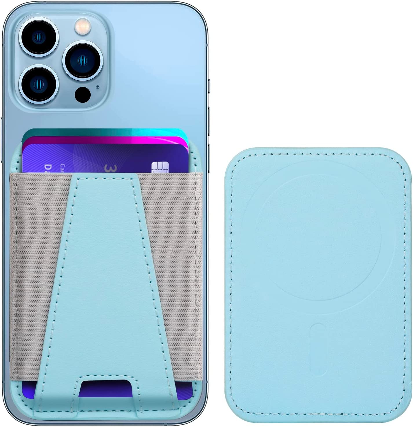 Miroddi Mi-Arch Series Magsafe Wallet, Magnetic Wallet Card Holder for Apple Magsafe, Magsafe Leather Wallet for Back of Iphone 14/13/12 Series [Enhanced Magnetic Strength, Max 7 Cards Storage] Black  Miroddi Sky Blue  