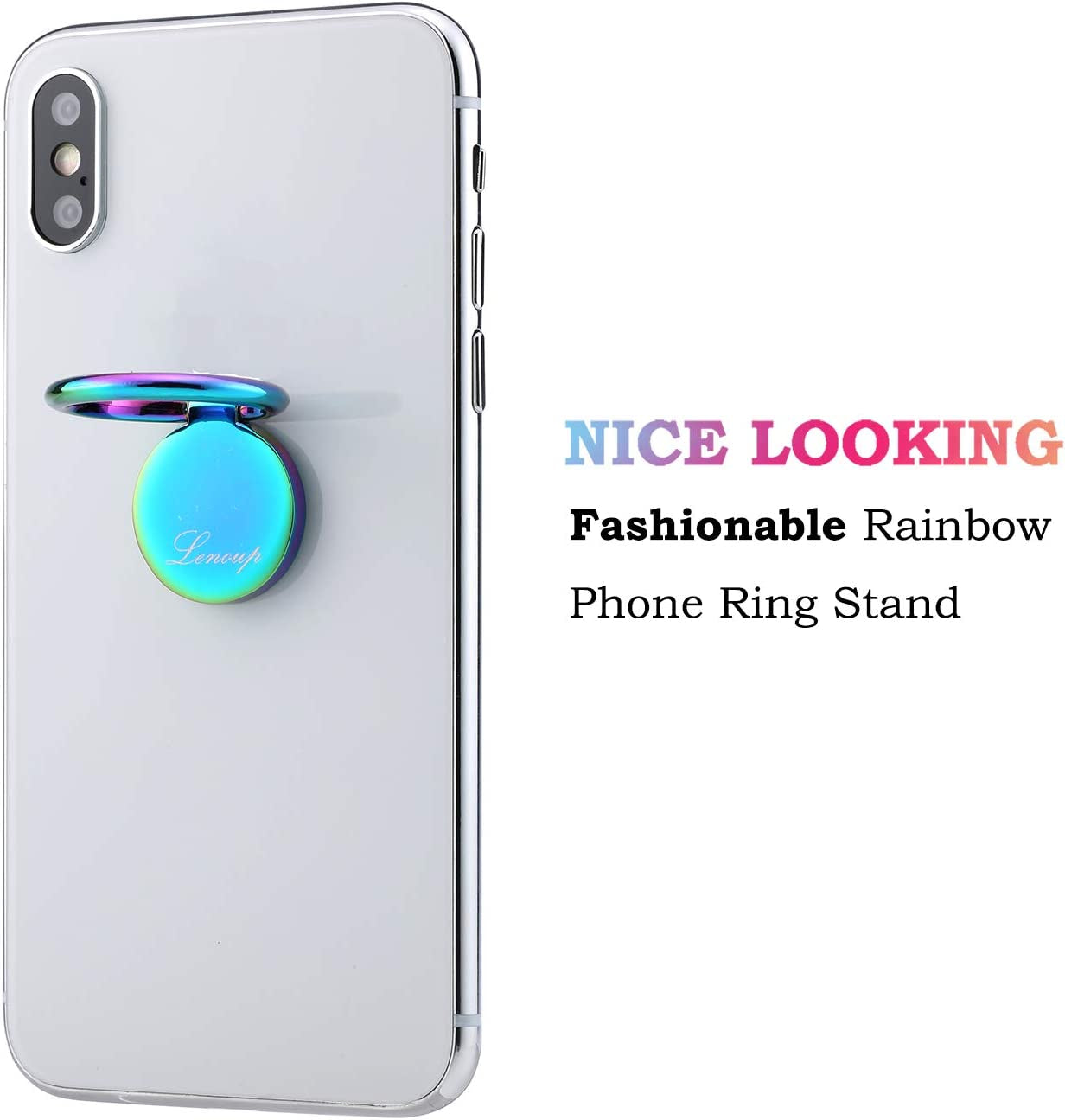 Lenoup Rainbow Cell Phone Ring Stand Holder,Blue Multicolor Ring Grip Kickstand,360 Rotation Metal Finger Ring for Almost All Phones,Pad  lenoup   