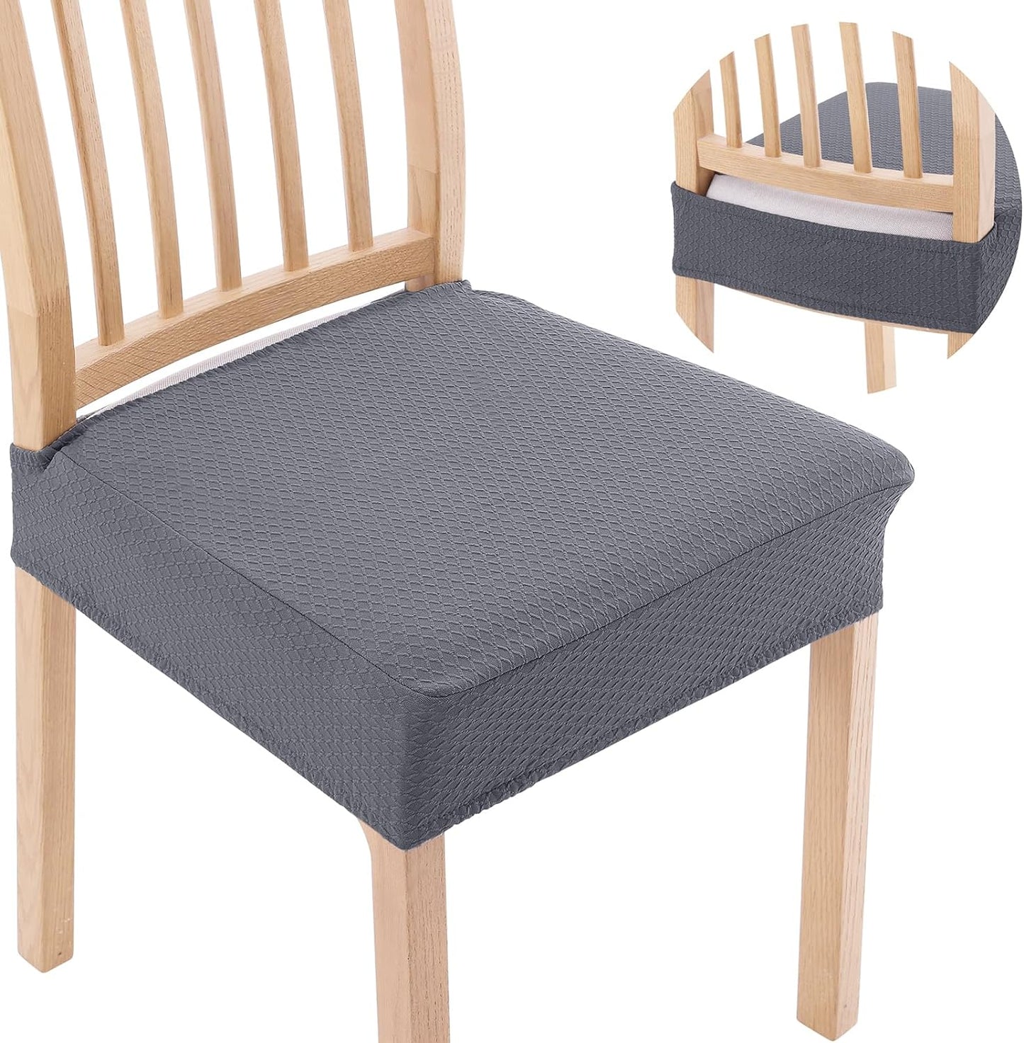 Smiry Stretch Jacquard Seat Covers for Dining Chairs, 6 Pack Washable Dining Chair Cover Dining Room Chair Seat Covers, Beige  smiry Grey 4 