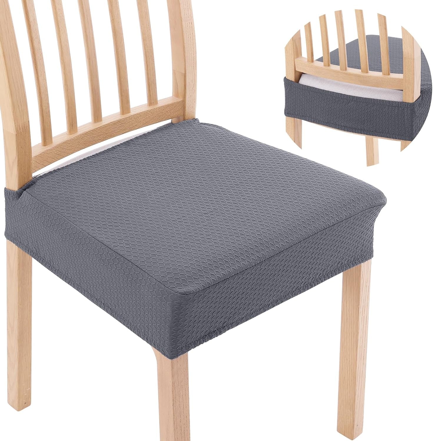 Smiry Stretch Jacquard Seat Covers for Dining Chairs, 6 Pack Washable Dining Chair Cover Dining Room Chair Seat Covers, Beige  smiry Grey 4 