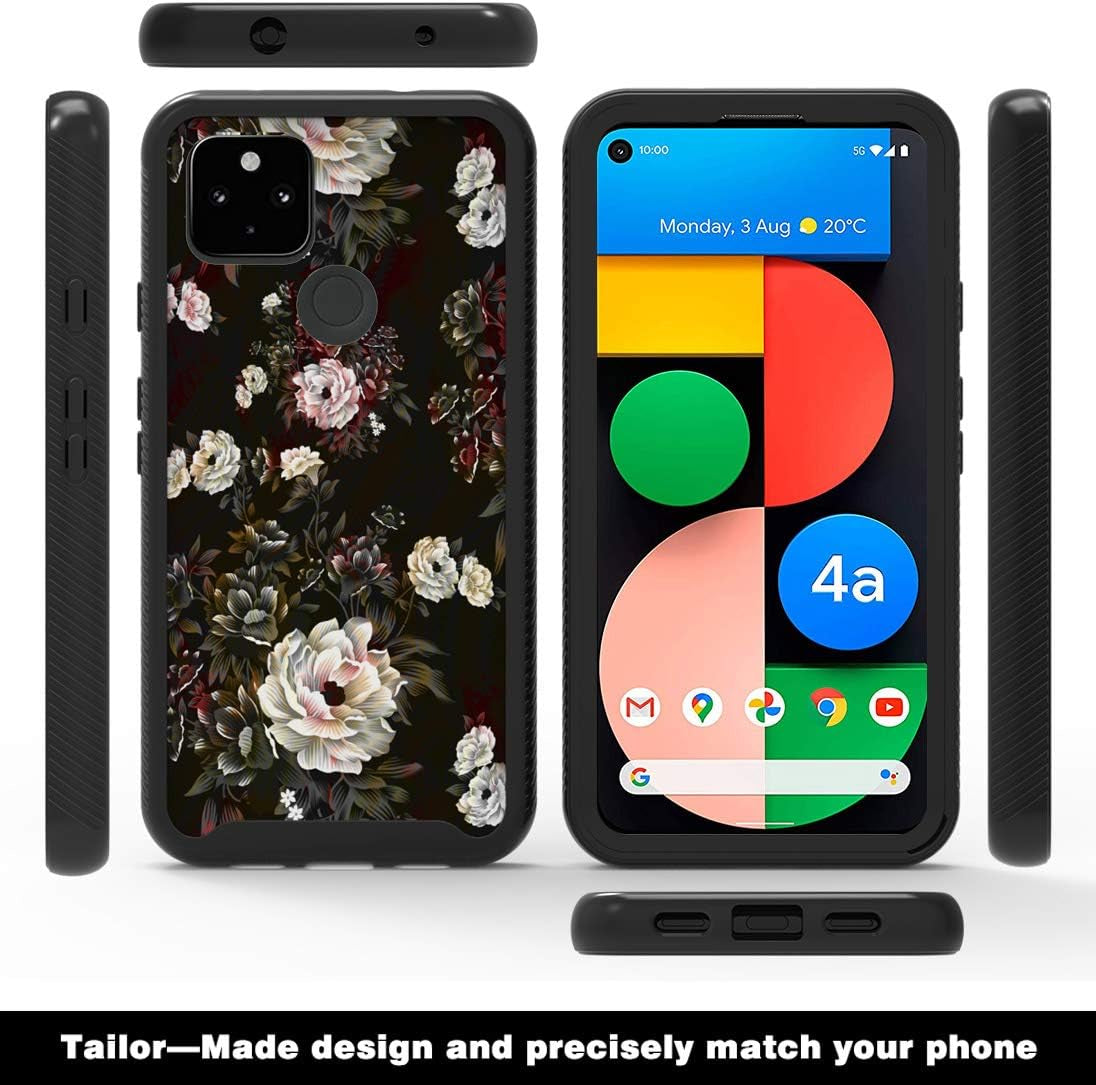 Shinymax Pixel 4A 5G Case with Roses Design,Google Pxiel 4A 5G Phone Case,Hybrid Triple Layer Armor Protective Cover Flexible Sturdy Anti-Scratch Shockproof Cute Case for Women and Girls-Flowers/Black  ShinyMax   