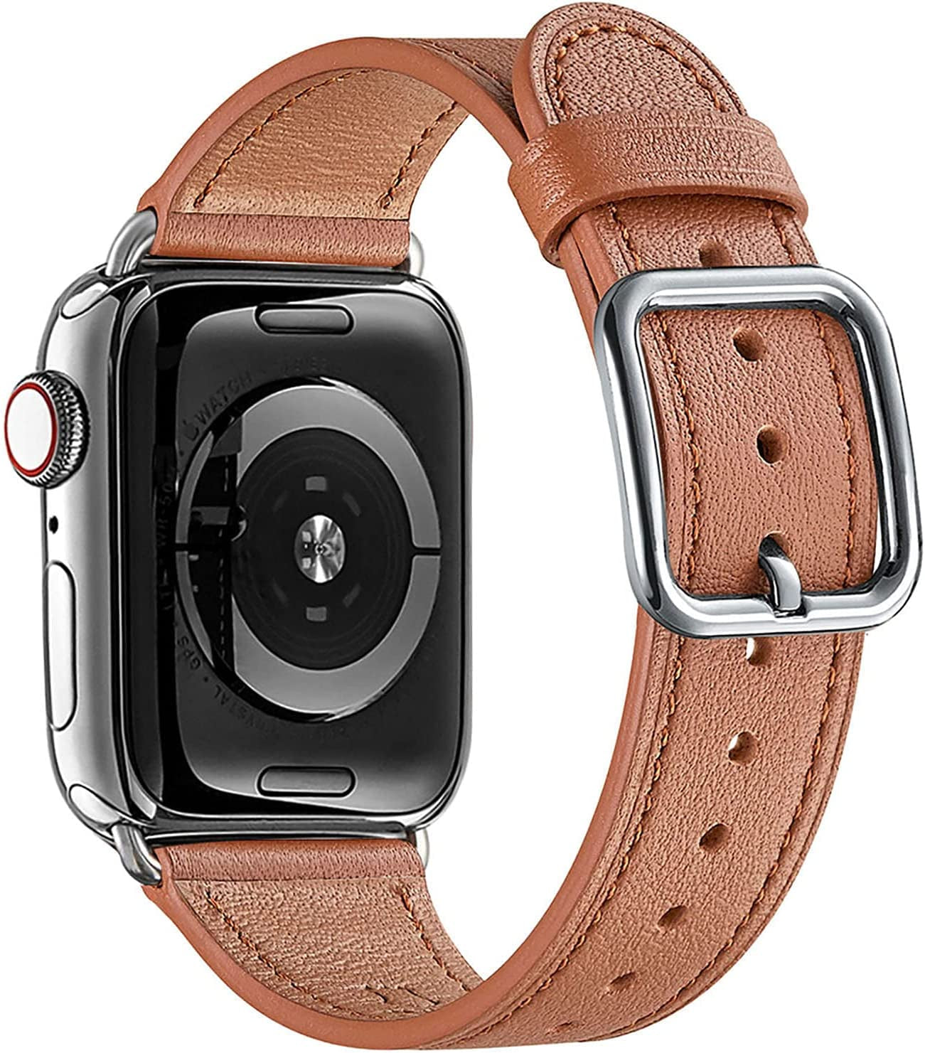 MNBVCXZ Compatible with Apple Watch Band 38Mm 40Mm 41Mm 42Mm 44Mm 45Mm 49Mm Women Men Girls Boys Genuine Leather Replacement Strap for Iwatch Series 8 7 6 5 4 3 2 1 Iwatch Ultra SE (Pink Sand/Rose Gold)  MNBVCXZ-US Brown/Silver 42mm 44mm 45mm 49mm 