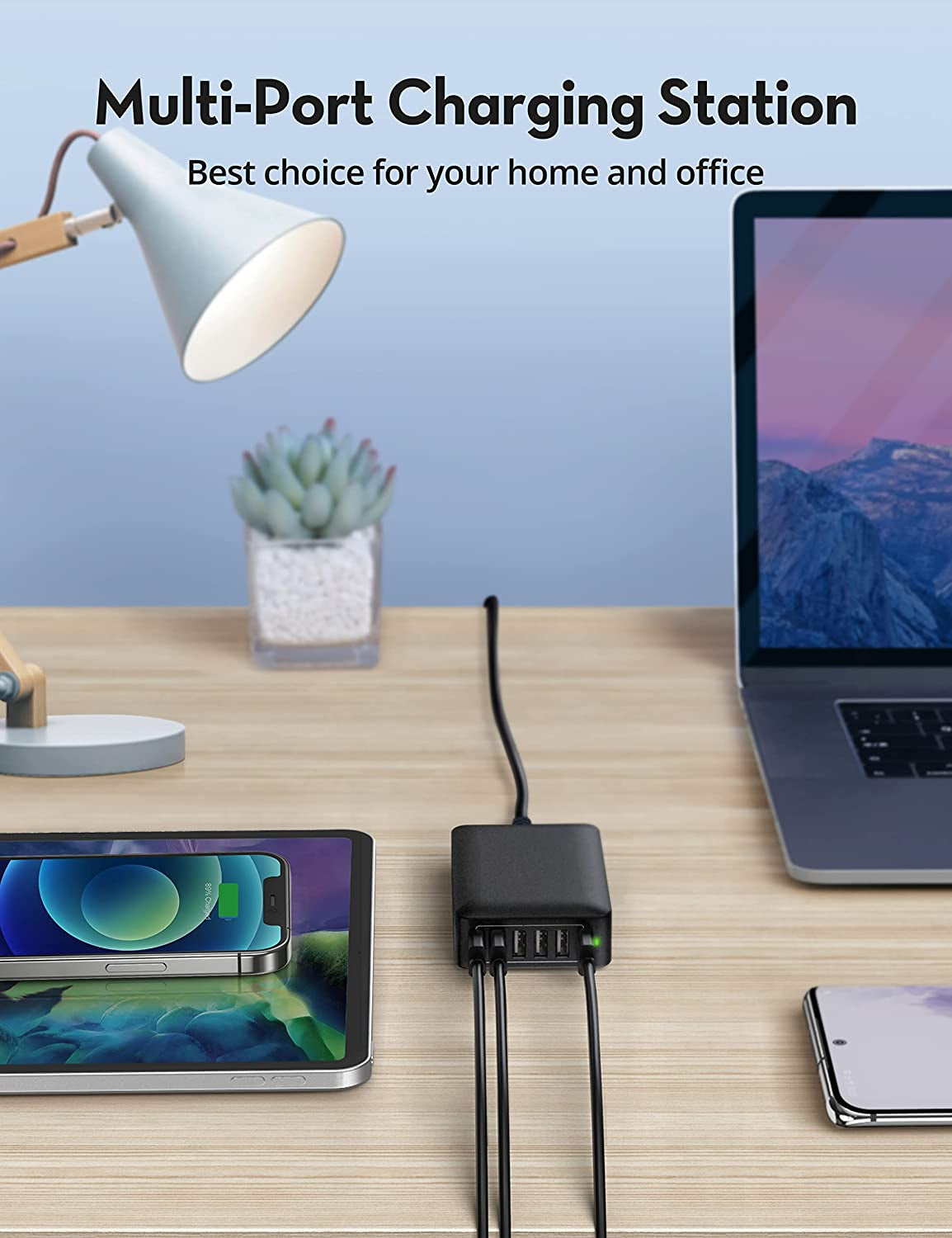 USB Charger 60W USB Charging Hub 12A 6-Port Desktop USB Charging Station with Multiple Port Compatible with Iphone 14 Pro Max 13 Pro Max Mini 12 Pro Max, Ipad Pro Air Galaxy S23 Edge Note Tablet Black  Rolvse   