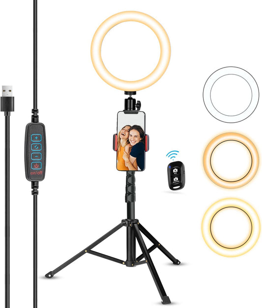 Ubeesize Ring Light Phone Selfie Tripod Stand Dimmable 3 Mode LED Beauty Ring-Light Cell Phone Holder with Remote for Live Stream/Youtube/Tiktok/Zoom Calls/Photography/Blog/Video Recording  UBeesize   