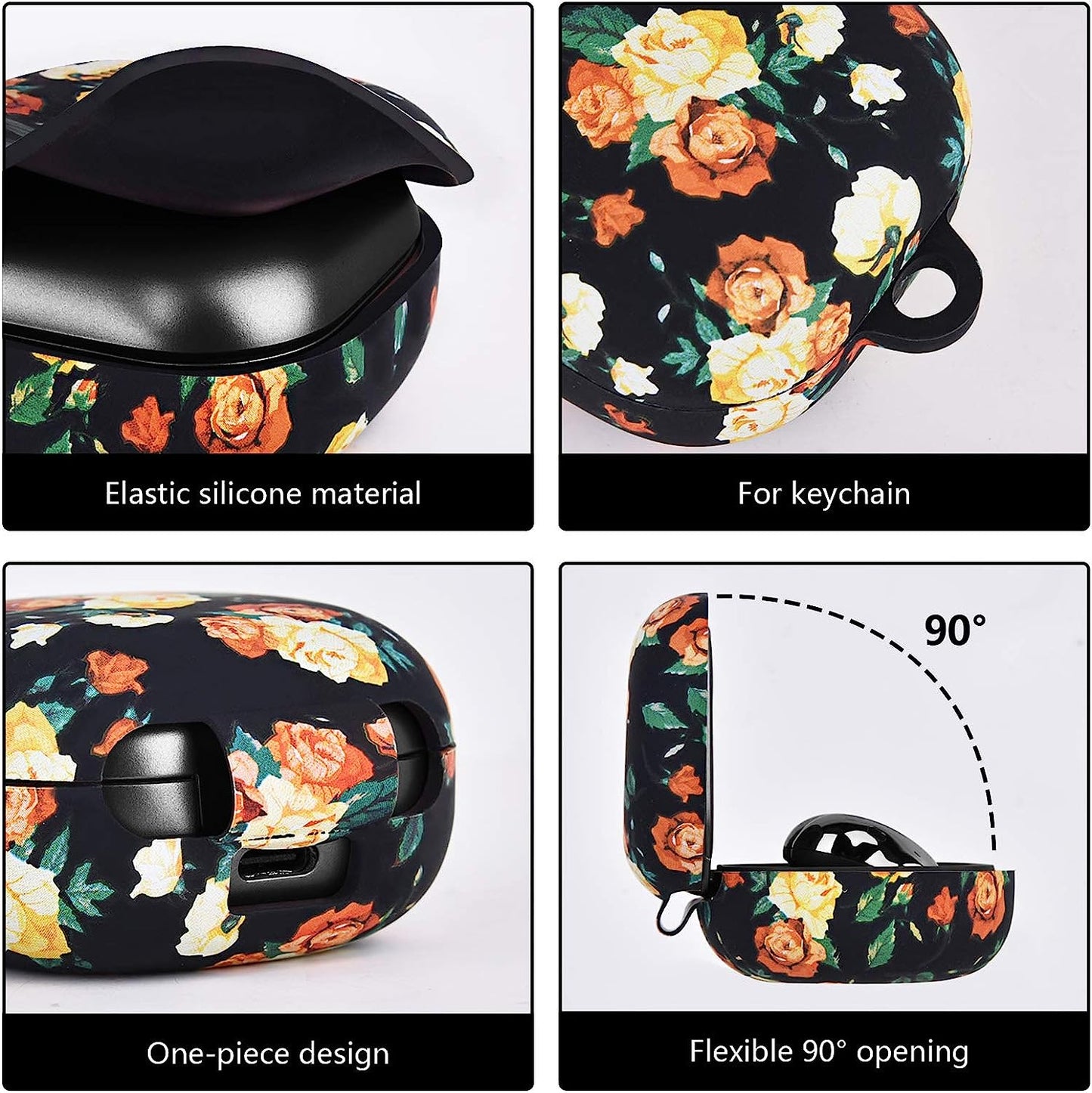 AIRSPO Floral Print Silicone Case Compatible with Samsung Galaxy Buds 2 Case (2021) / Galaxy Buds Pro Case (2021) / Galaxy Buds Live Case (2020) (Black Rose)  AIRSPO   