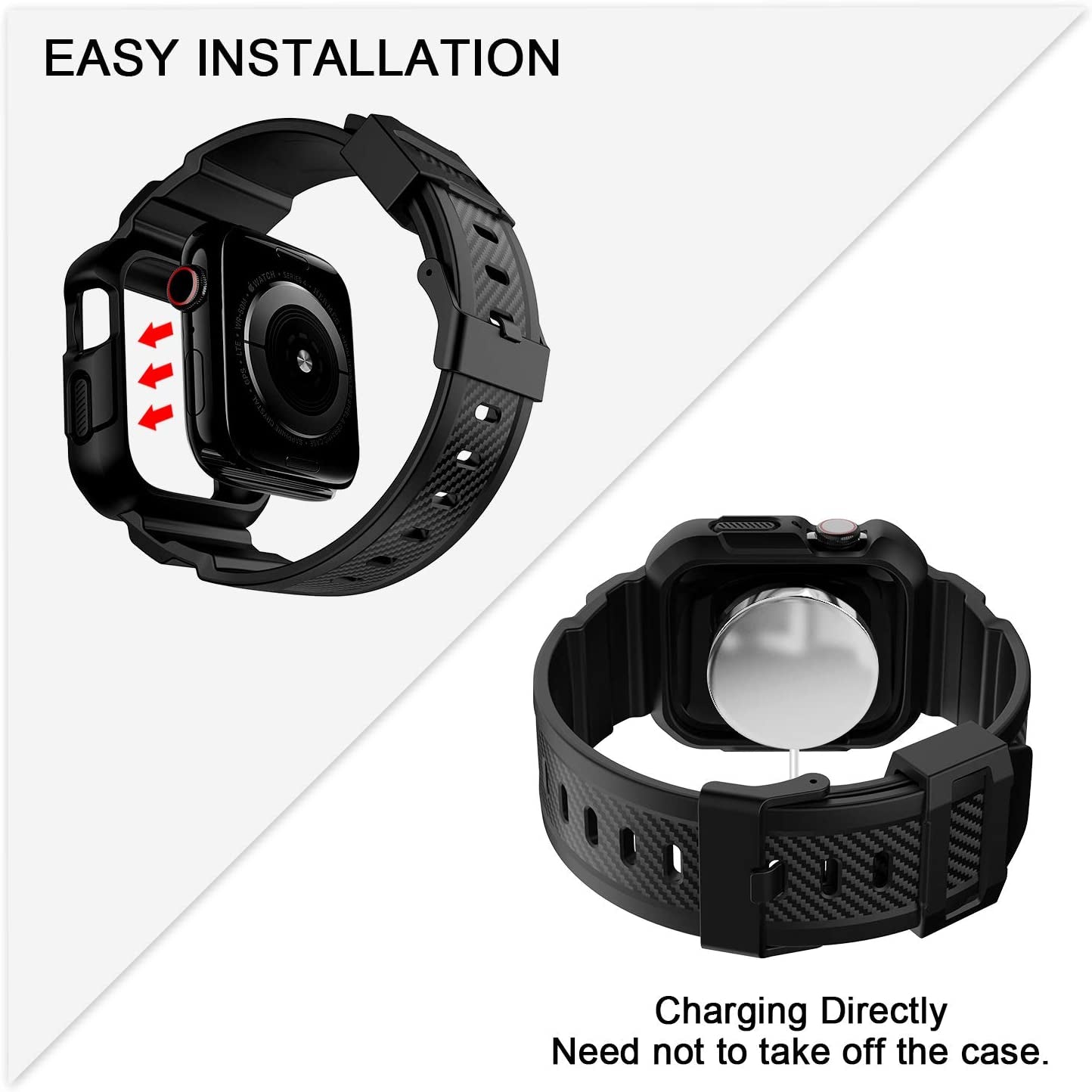 OROBAY Compatible with Apple Watch Band 45Mm 44Mm 42Mm with Case, Shockproof Rugged Band Strap for Iwatch SE SE2 Series 8/7/6/5/4/3/2/1 45Mm 44Mm 42Mm with Bumper Case Cover Men Women, Matte Black  OROBAY   