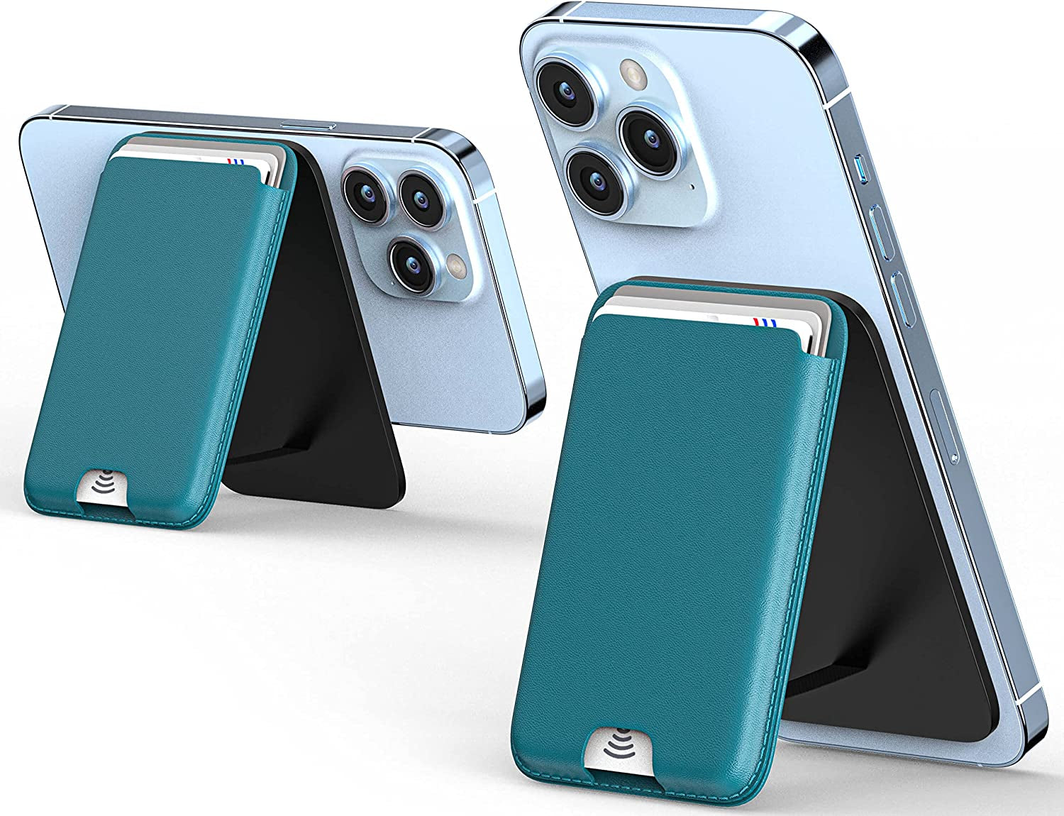 MAGKOTA Magsafe Wallet Stand Compatible with Iphone 14 Pro Max/14 Pro/14 Plus/14/Iphone 13 Pro Max/13 Pro/13/Iphone 12 Pro Max/12 Pro/12,Iphone Leather Wallet with Magnetic Stand, Max 3 Cards  MAGKOTA S-Blue  