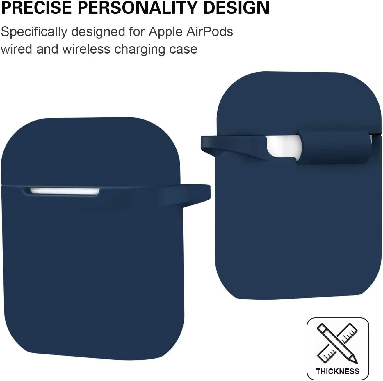 ATUAT Airpods Case Cover, Full Protective Silicone Skin Dust-Proof Designed for Apple Airpods 1St 2Nd Generation with Keychain, Front LED Visible, Midnight Blue  ATUAT   
