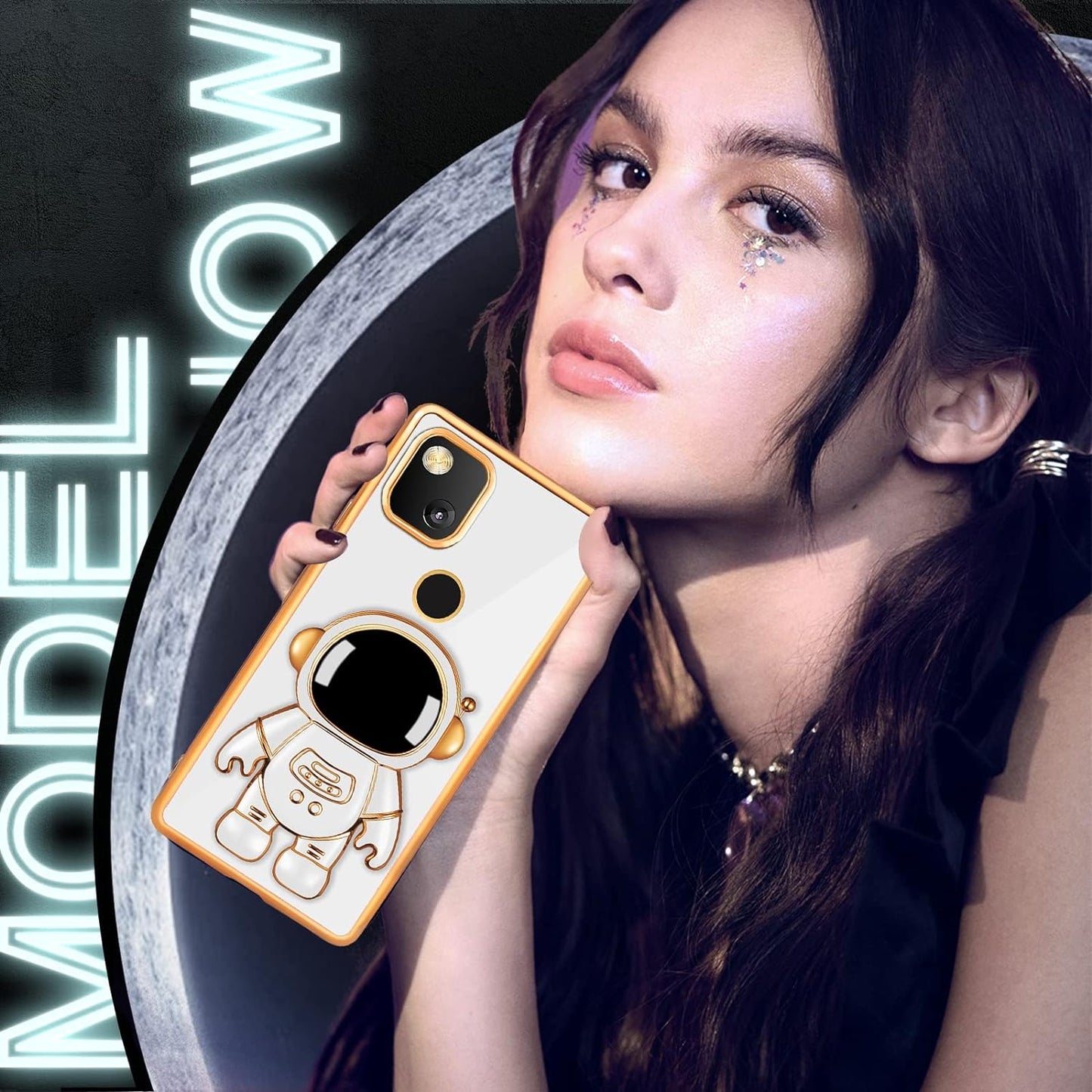 Buleens for Google Pixel 4A Case with Astronaut Stand, Women Girls Pixel 4A Cases, Girly Cute 6D Outer Space Heart Pattern Phone Cover for Google Pixel 4A(Not Fit 5G) 5.8 Inch (White)  Buleens   