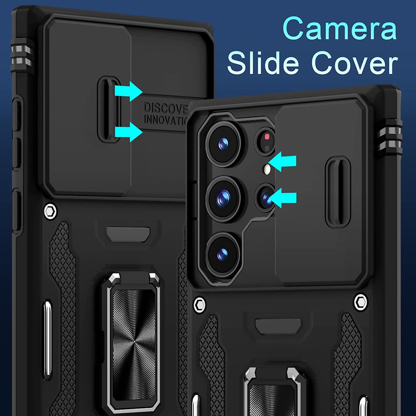 DEERLAMN for Samsung Galaxy S22 Ultra Case with Slide Camera Cover,Built-In Rotated Ring Kickstand [Full Camera Protection] [Military Grade] Heavy Duty Shockproof Protective Case Cover-Black  DEERLAMN   