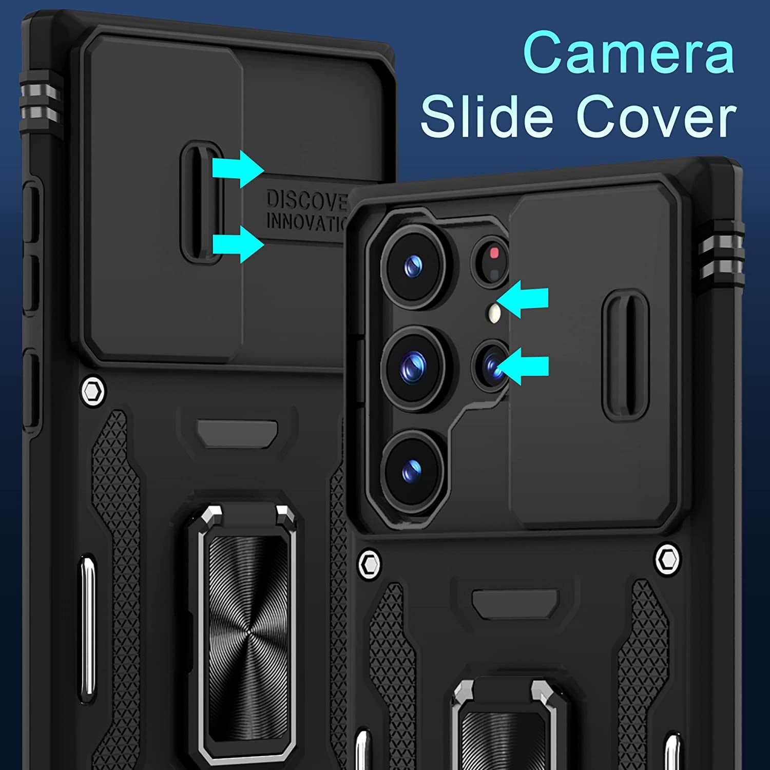 DEERLAMN for Samsung Galaxy S22 Ultra Case with Slide Camera Cover,Built-In Rotated Ring Kickstand [Full Camera Protection] [Military Grade] Heavy Duty Shockproof Protective Case Cover-Black  DEERLAMN   