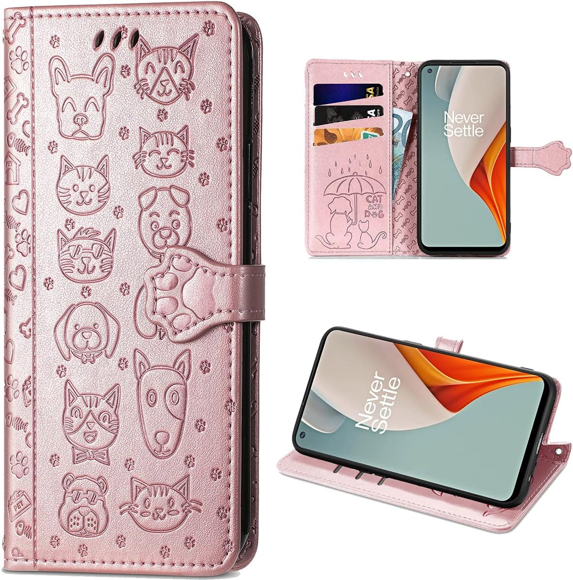 Ccsmall Oneplus Nord N200 Cartoon Girl Wallet Case,Kawaii Cat Dog Style Flip Phone Cover with ID Card Holder & Kickstand PU Leather Magnetic Clasp Case for Oneplus Nord N200 MG Blue  CCSmall Rose Gold  