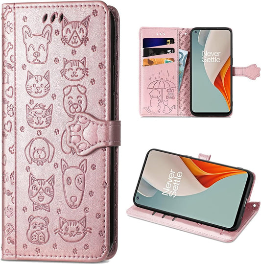 Ccsmall Oneplus Nord N200 Cartoon Girl Wallet Case,Kawaii Cat Dog Style Flip Phone Cover with ID Card Holder & Kickstand PU Leather Magnetic Clasp Case for Oneplus Nord N200 MG Rose Gold  CCSmall   