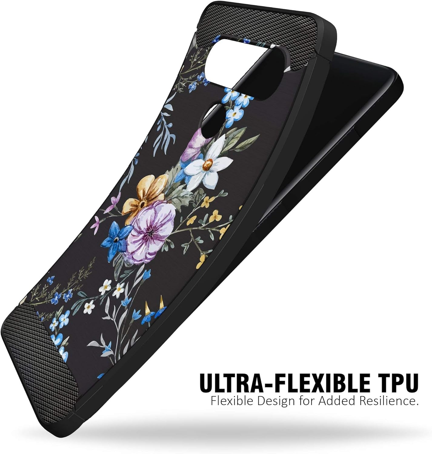 Casesondeck Case Compatible with [LG V40 Thinq] Soft TPU Bumper Cover Carbon Fiber Texture Flexible (Flowers)  CasesonDeck   
