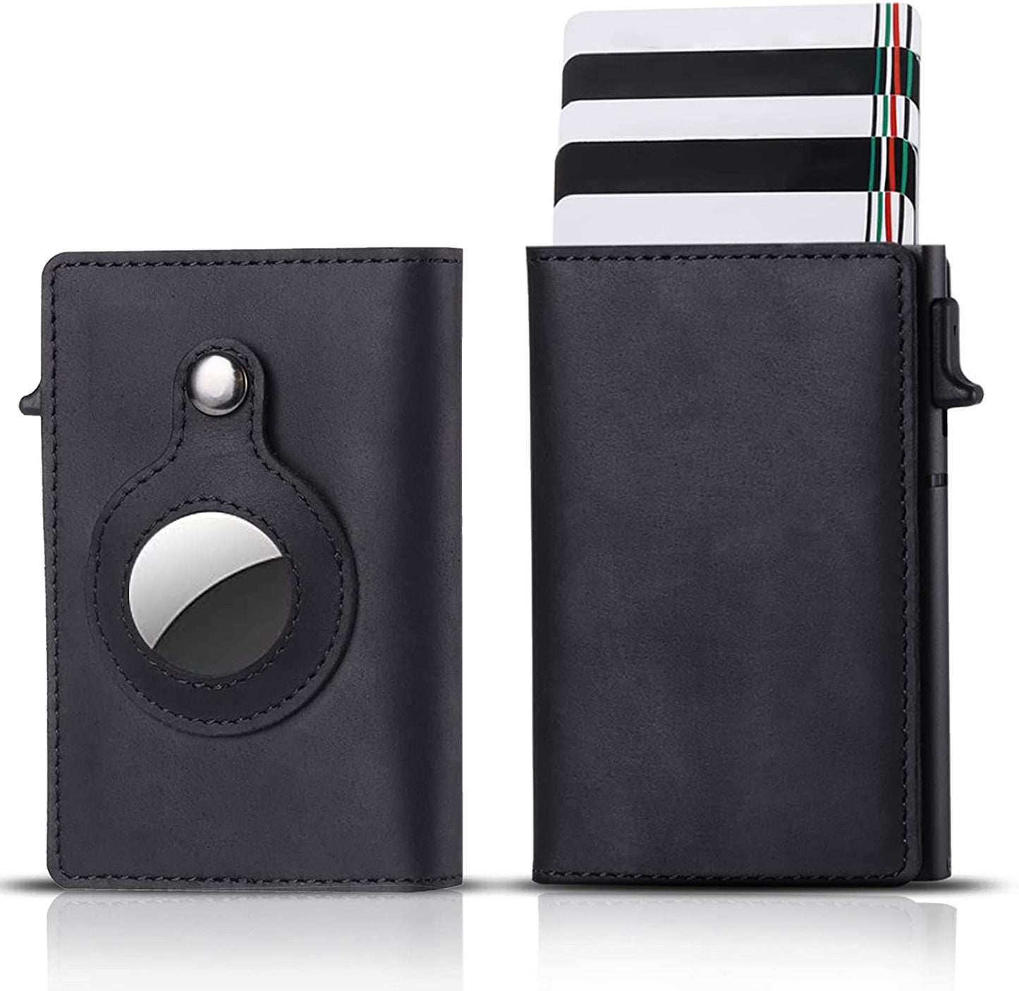 Airtag Wallet Case - Genuine Designer Leather Wallet for Men - 5-6 Pop up Credit Cards Money Holder, RFID Blocking - Slim, Thin, Trifold Wallet Air Tag Holder - Magnetic Close (Carbon Fiber)  Thepricesright4u Midnight Black  