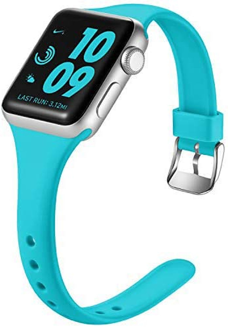 Laffav Slim Band Compatible with Apple Watch 49Mm 45Mm 44Mm 42Mm Iwatch SE & Ultra & Series 8/7/6/5/4/3/2/1 for Women Men, Black, S/M  Laffav Teal 38mm/40mm/41mm S/M 