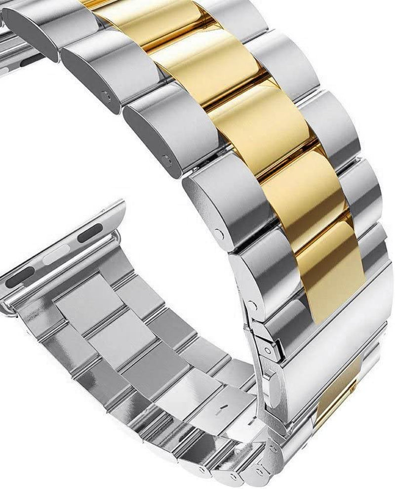 U191U Band Compatible with Apple Watch Stainless Steel Wristband Metal Buckle Clasp Iwatch 38Mm 40Mm 41Mm Strap Bracelet for Apple Watch Series 7/6/5/4/3/2/1 Sports Edition (Silver/Gold, 38/40/41MM)  U191U   
