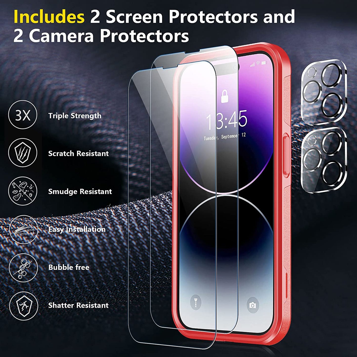 Jaroco for Iphone 14 Pro Case, [Military Grade Drop Protection] [2 Pcs Screen Protector & Camera Lens Protector] Full-Body Shockproof Protective for Iphone 14 Pro Phone Case 6.1 Inch (Red)  jaroco   