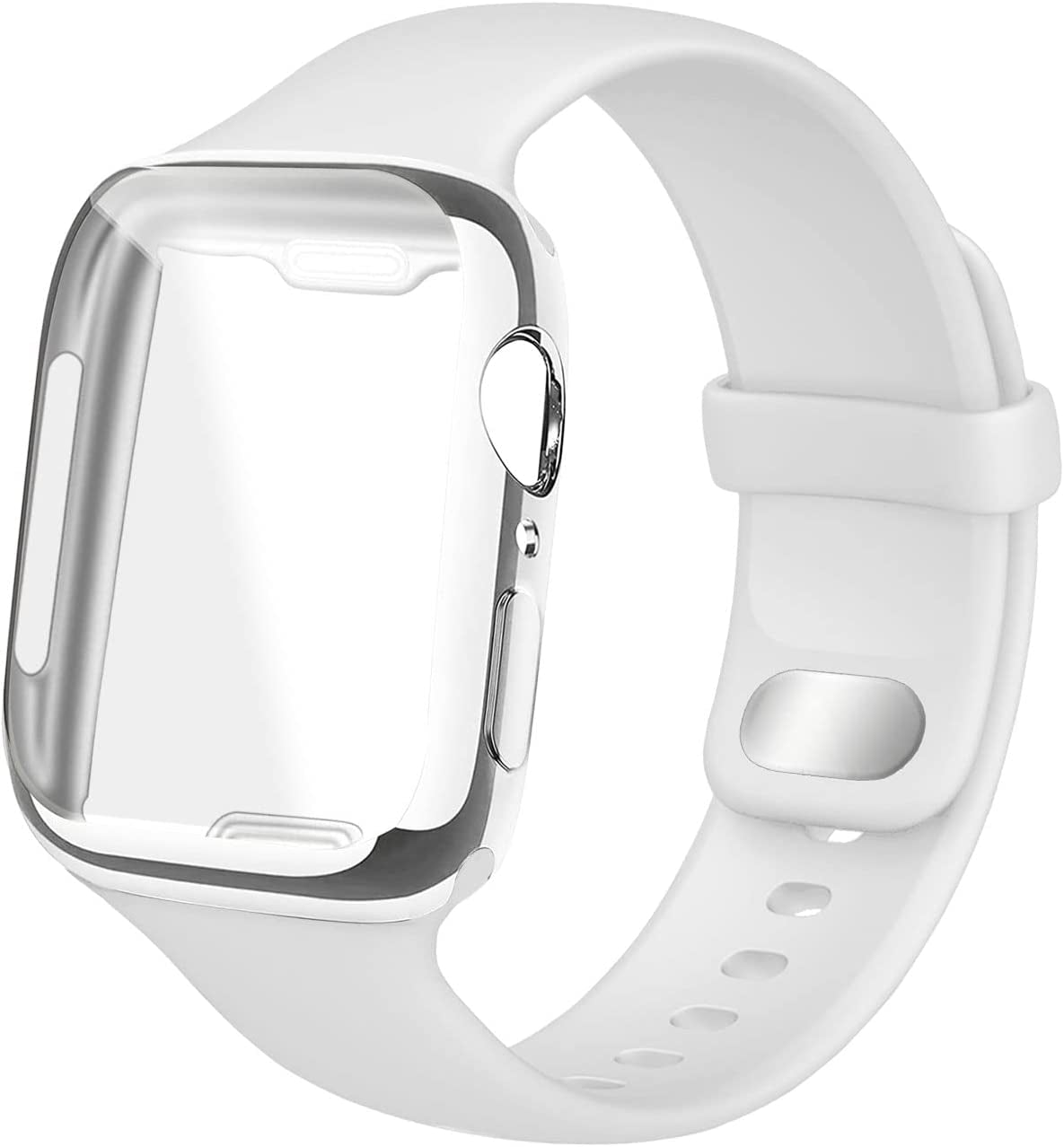 NUKELOLO Sport Band Compatible for Apple Watch Band 45Mm 44Mm 42Mm 41Mm 40Mm 38Mm with Screen Protector Case, Men Women Soft Silicone Strap for Iwatch Series 7 6 5 4 3 2 1 Se(40Mm-Stone)  NUKELOLO White 41mm 