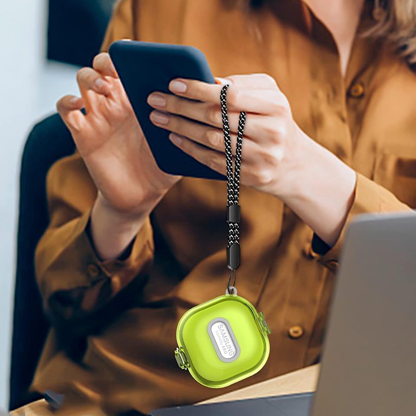 [Upgrade Lock] Case for Samsung Galaxy Buds 2 Pro/Galaxy Buds 2/Galaxy Buds Pro/Galaxy Buds Live, Shock-Absorbing Protective Armor Cover TPU Hard Shell with Carabiner & Lanyard,Clear  VAEKNVG   