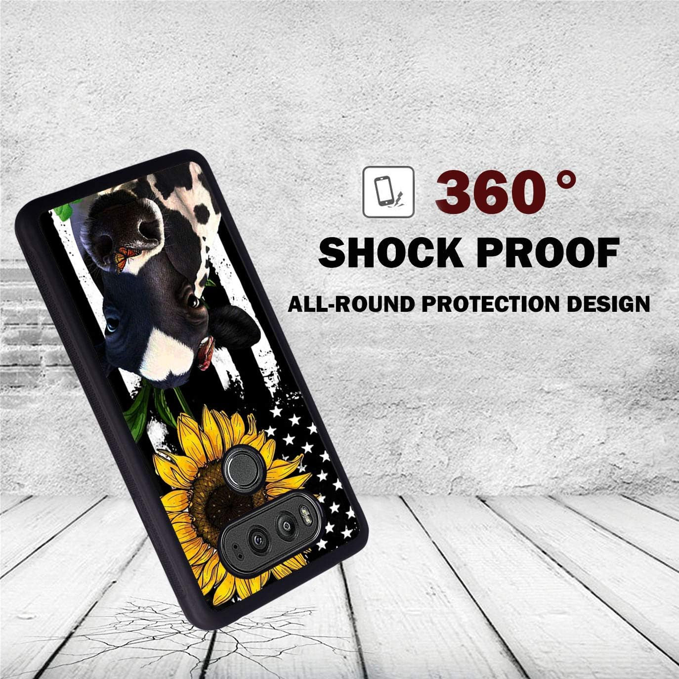 Case for LG V30/LG V30 Plus/Lg V30S/Lg V35/LG V35 Thinq, BWOOLL Slim Anti-Scratch Rubber Protective Case Cover for LG V30 - American Flag Sunflower and Cow  BWOOLL   