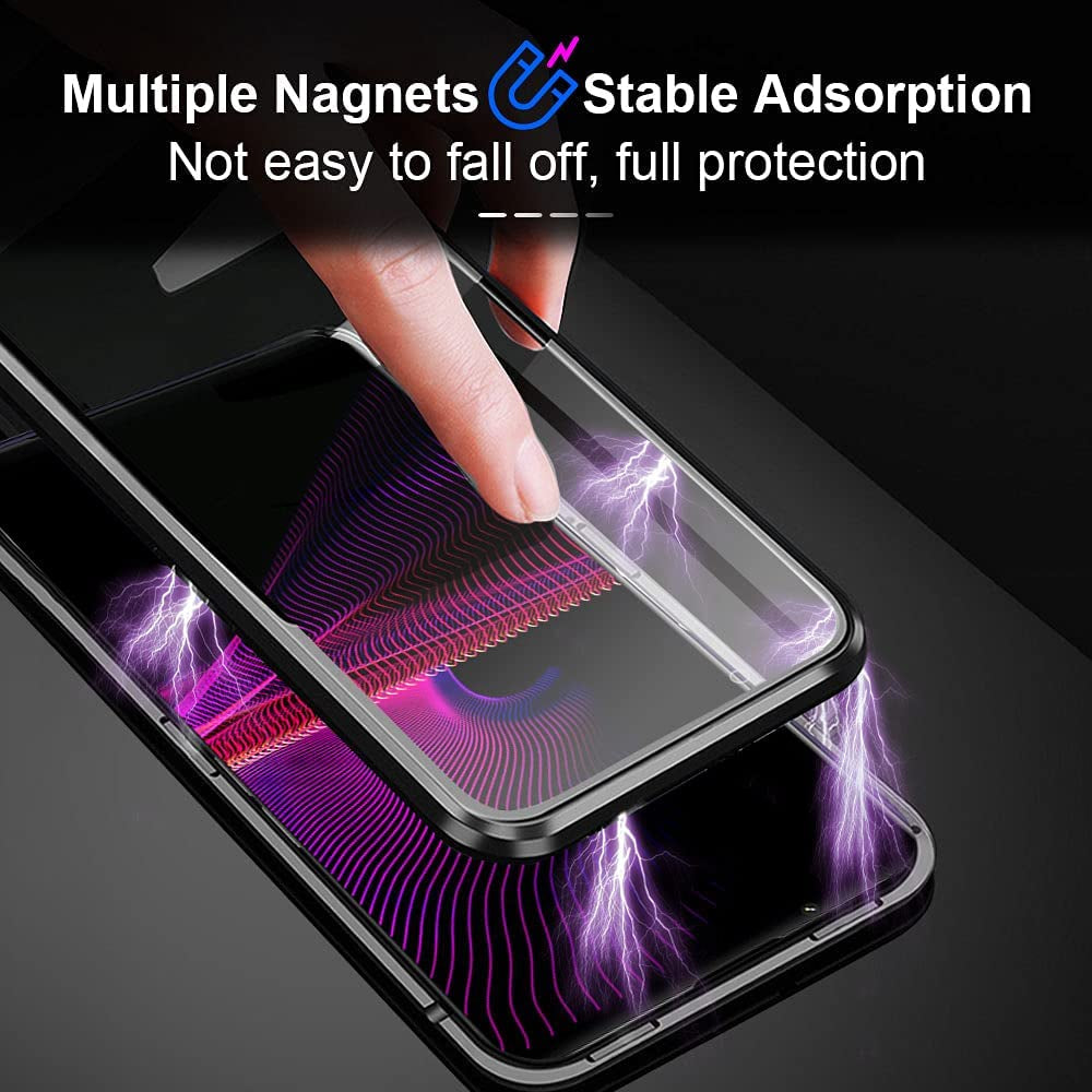 Compatible Sony Xperia 1 III Case Clear,Magnetic Slim Metal Frame Double-Sided Transparent Tempered Glass Case with Screen Lens Protect,Black  QUIETIP   