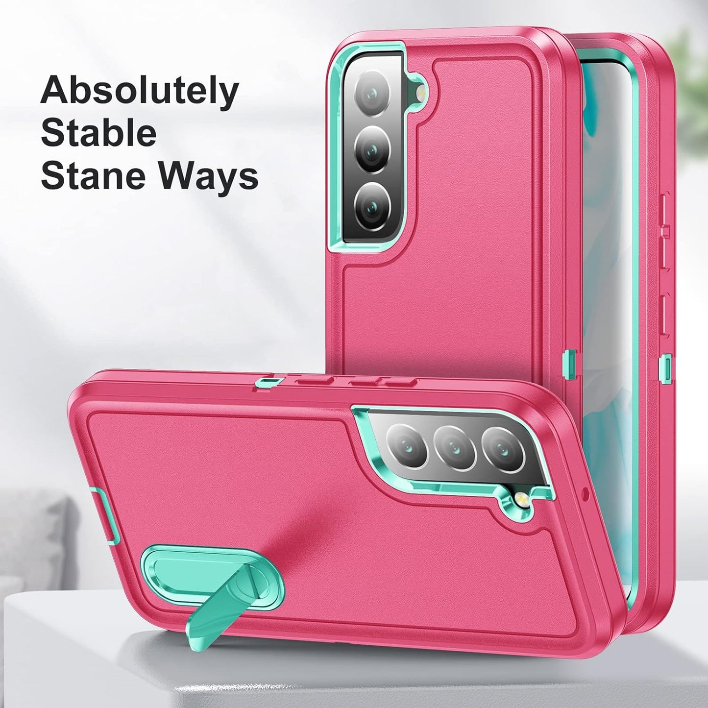 For Samsung Galaxy S22 plus Case Galaxy S22+ Case with Kickstand Case 3-Layer Military Grade Protective Case Cover Silicone Rugged Shockproof for Galaxy S22 plus S22+ Phone Case (Rose Red+Cyan)  Fucozan   