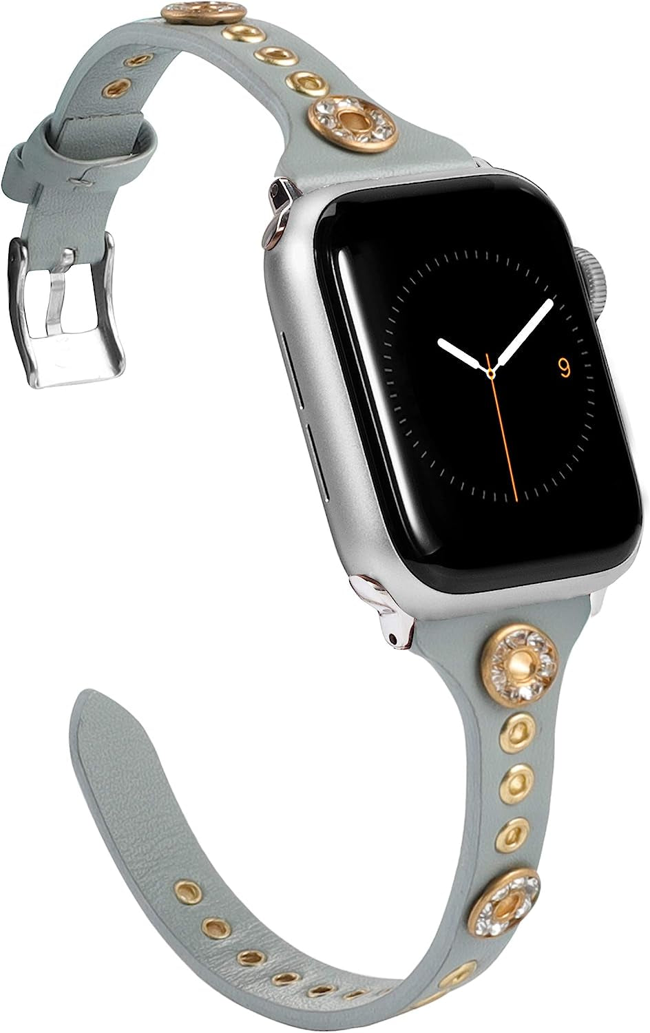 Moolia Compatible with Apple Watch Band 41Mm 38Mm 40Mm 45Mm 42Mm 44Mm Iwatch Series 8 7 6 5 4 3 2 1 for Women, Slim Leather Strap Bracelet Wristband with Bling Studs for Apple Watch Se/Ultra 49Mm  Moolia Gray 42mm/44mm/45mm/49mm 