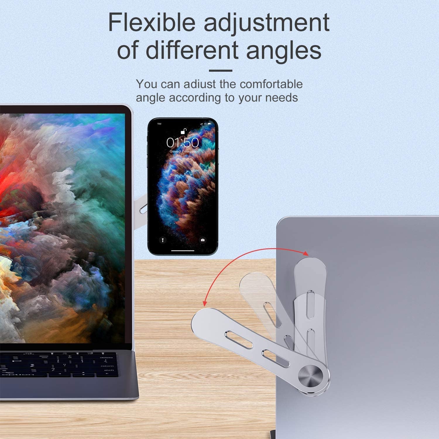 DK177 Monitor Side Cell Phone Holder, Laptop Phone Holder, Adjustable Laptop Side Mount Clip, Laptop Stand Computer Monitor Expansion Bracket, Slim Portable Foldable Smartphone Stand.  DK177   