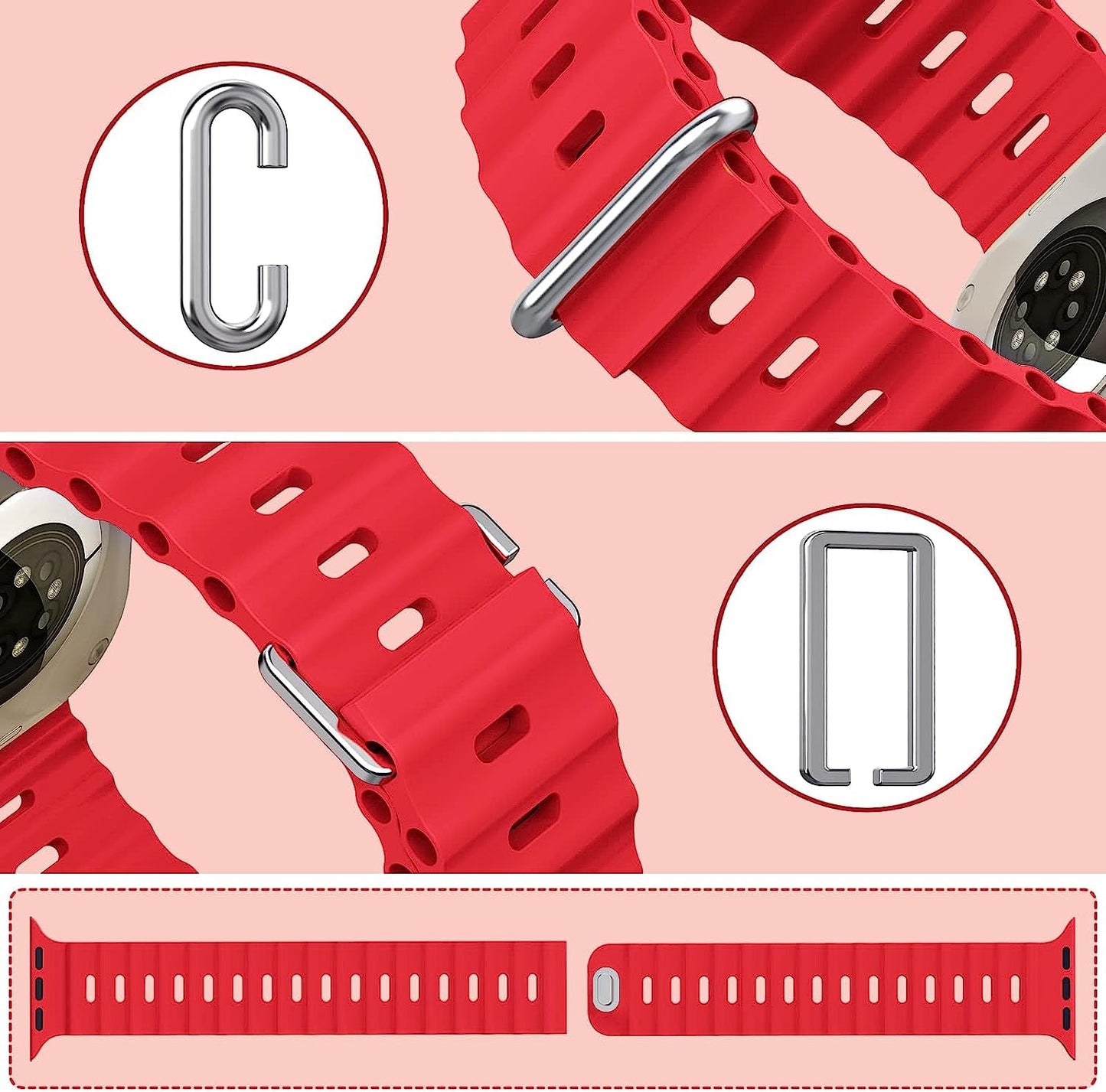 H&S Ocean Band for Apple Watch Band 44Mm 38Mm 45Mm 40Mm 49Mm 41Mm 42Mm,For Apple Watch Series 7/8,Adjustable Loop with Metal Buckle Sport Strap for Apple Watch Ultra/Se/Series 6/5/4/3/2/1  Tnsusop   