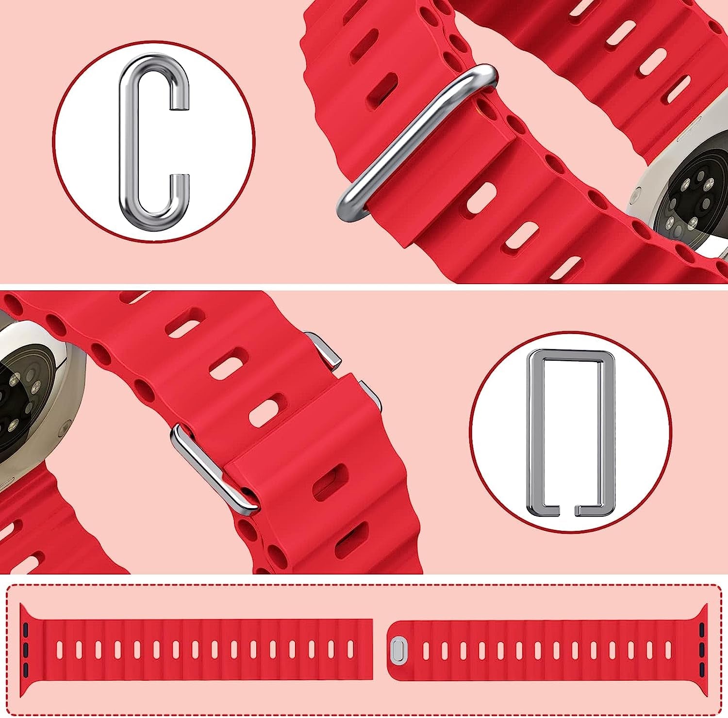 H&S Ocean Band for Apple Watch Band 44Mm 38Mm 45Mm 40Mm 49Mm 41Mm 42Mm,For Apple Watch Series 7/8,Adjustable Loop with Metal Buckle Sport Strap for Apple Watch Ultra/Se/Series 6/5/4/3/2/1  Tnsusop   