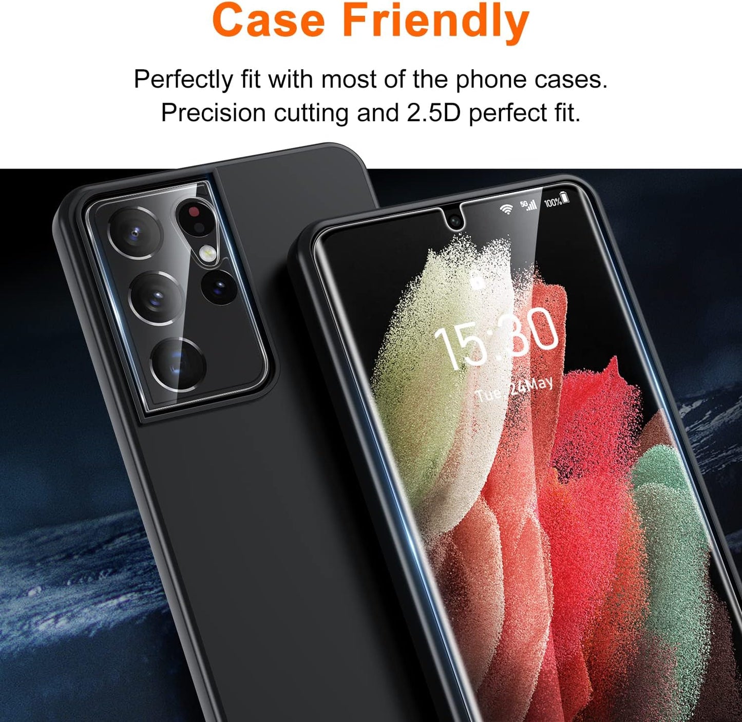 Uniqueme for Samsung Galaxy S21 Ultra Screen Protector, 2 Pack 5G 6.8- Inch Flexible TPU Screen Cover and 2 Pack Camera Lens Protector [Support Fingerprint Unlock][Bubble Free] [Installation Tool]  UniqueMe   