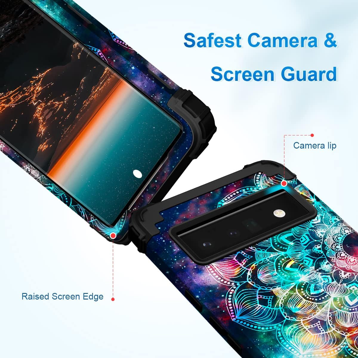 Hocase for Google Pixel 6 Pro Case, Heavy Duty Shockproof Protection Soft Silicone Rubber Bumper+Hard Plastic Hybrid Protective Case for Google Pixel 6 Pro (6.7") 2021 - Mandala in Galaxy  Hocase   
