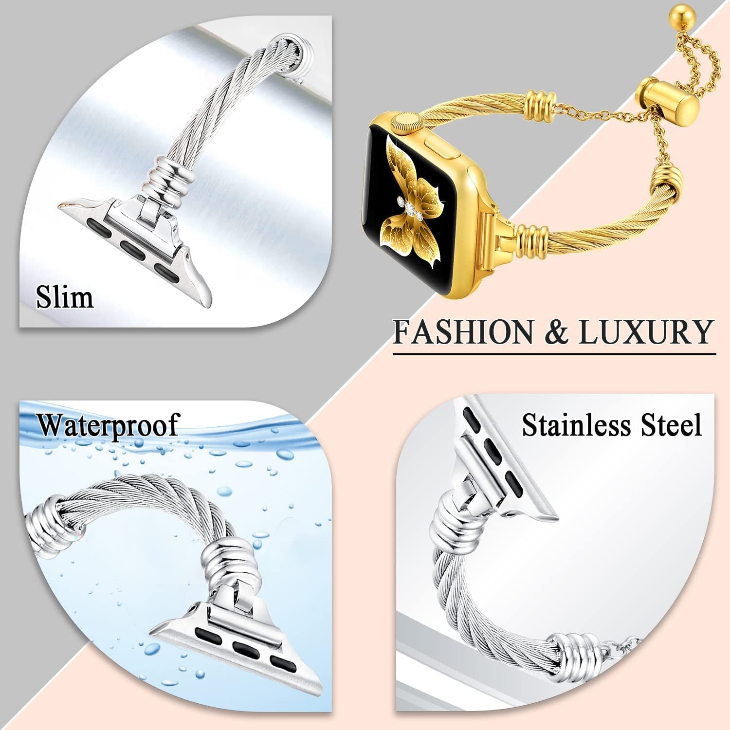 Dilando Silver Compatible for Apple Watch Band 44Mm/45Mm/49Mm Ultra/42Mm Women Bracelet Series 8/7, Slim Dressy Fancy Jewelry Metal Strap Stainless Steel Bangle for Iwatch Series 8/7/SE/6/5/4/3/2/1  Dilando   