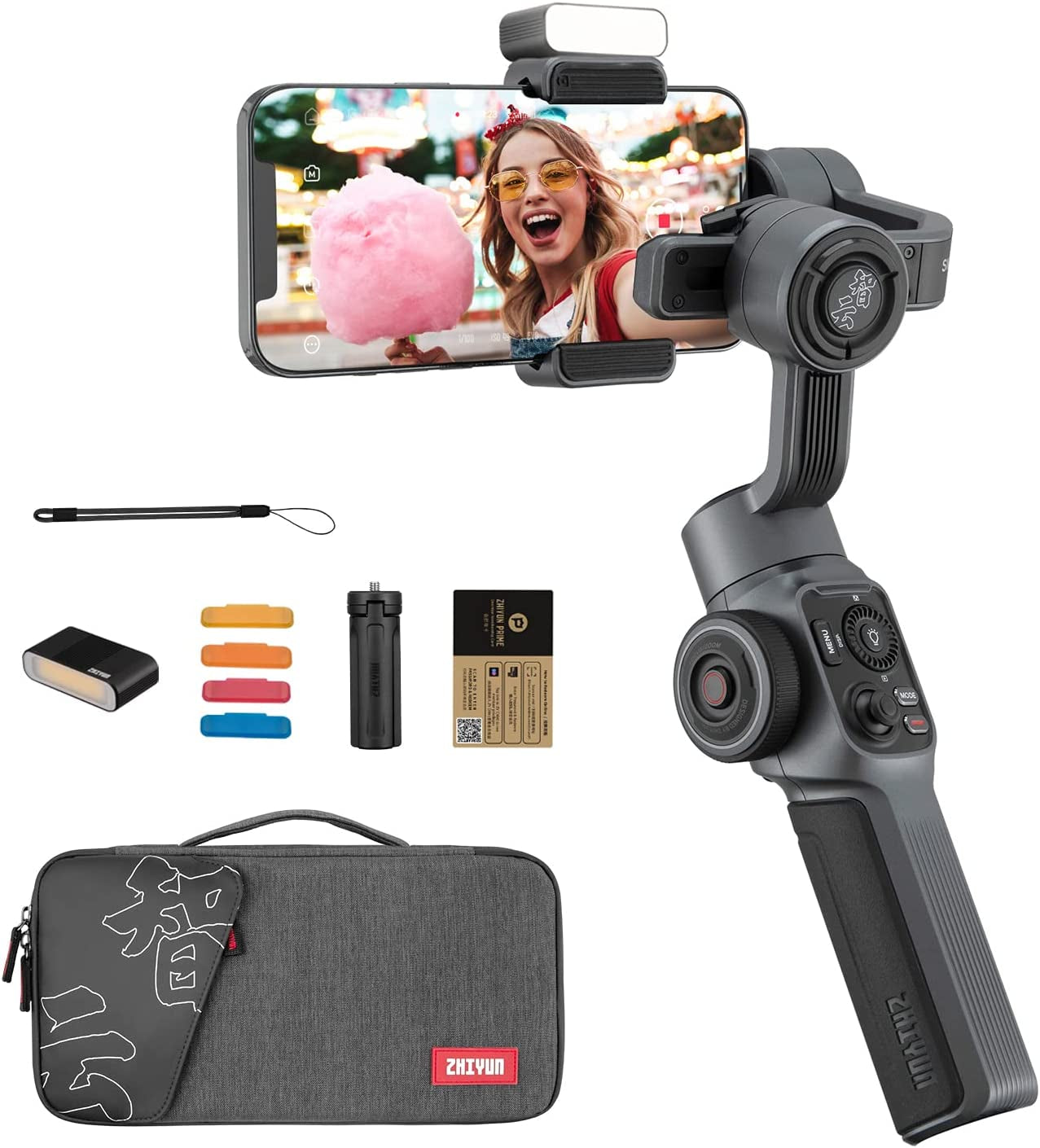 Zhiyun Smooth 5 Combo Gimbal Stabilizer, 3-Axis Handheld Smartphone Gimbal with Grip Tripod Vlog LED Fill Light for Iphone Android Filmic Pro  ZHIYUN   