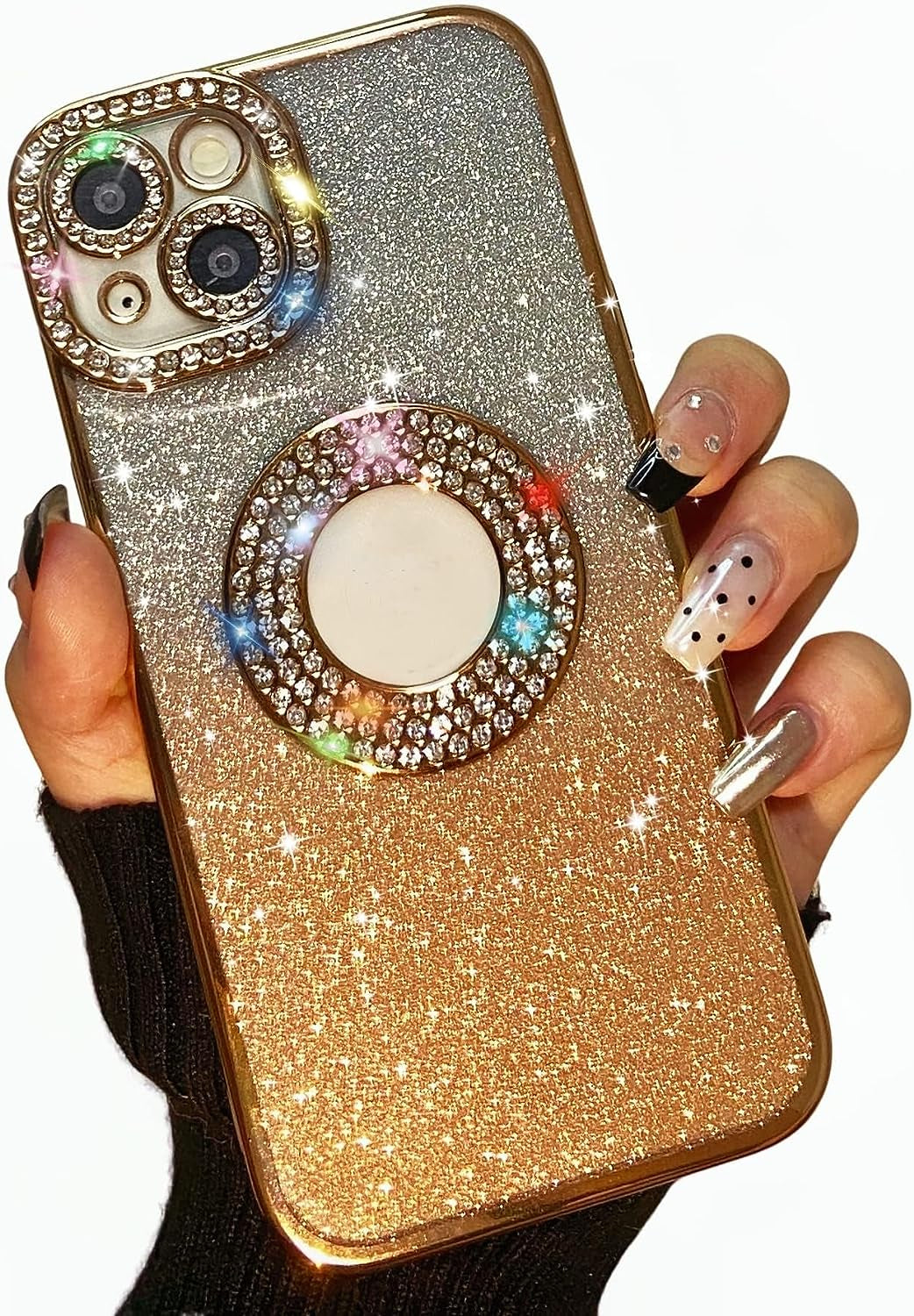 Yivenbarity Compatible for Iphone 13,Bling Luxury Plating Rhinestone Design Cover for Women Girl,Shiny Glitter Crystal Diamond Sparkle Gradient Clear Case with Camera Lens Shockproof Protection-Gold  Yivenbarity   