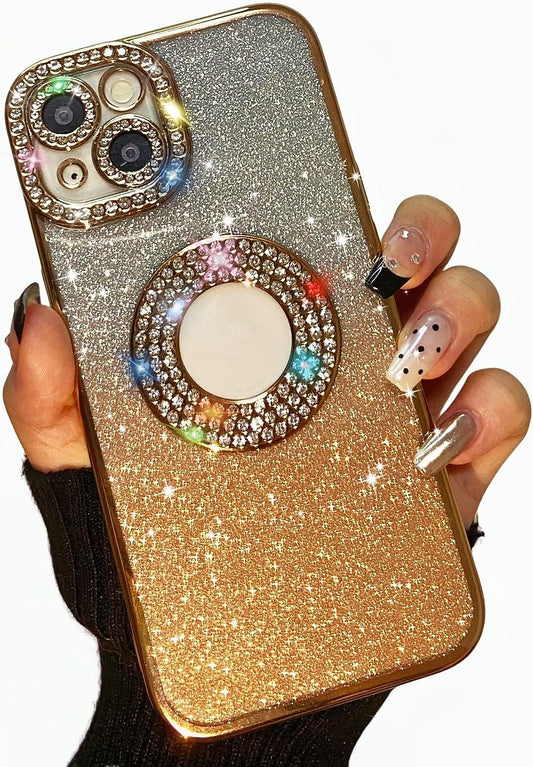 Yivenbarity Compatible for Iphone 13,Bling Luxury Plating Rhinestone Design Cover for Women Girl,Shiny Glitter Crystal Diamond Sparkle Gradient Clear Case with Camera Lens Shockproof Protection-Gold  Yivenbarity   