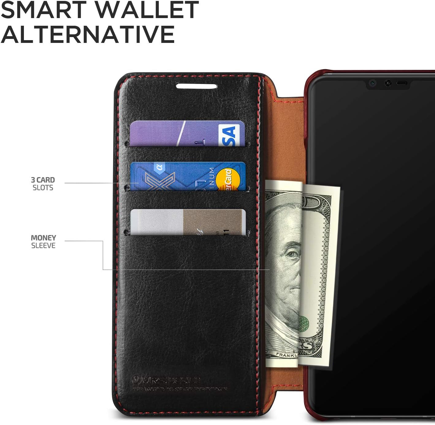 VRS DESIGN LG V40 Case, [Black] Drop Protection Cover Classy Slim Premium PU Leather Wallet [Layered Dandy] ID Credit Card Slot Holder Compatible with LG V40 (2018)  VRS DESIGN   