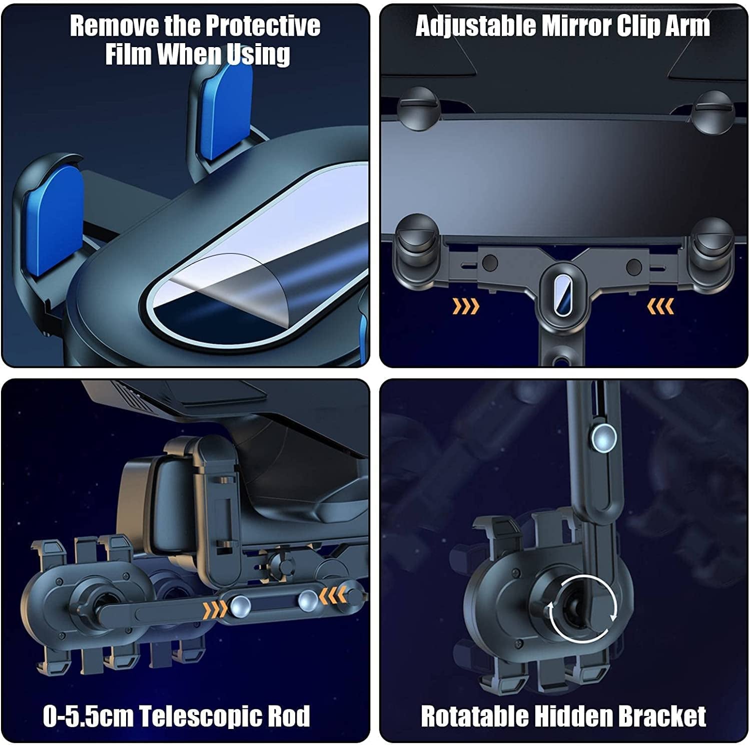 2023 Rearview Mirror Phone Mount for Car,[Big Rear Mirrors Friendly] Rear View Mirror Phone Holder,Universal Multifunctional Adjustable Car Phone Holder Mount Fit All Mobiles & Cars  Miiscase   