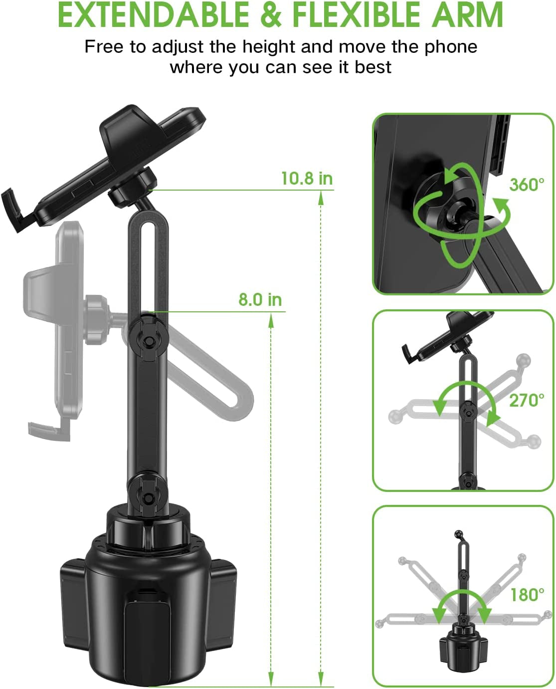 [Upgraded] Cup Phone Holder for Car, EOCAHO Universal [No Shaking] Cup Holder Phone Mount with Expandable Base for Car Truck, Adjustable Cell Phone Holder Car,Compatible with Iphone Samsung All Phones  EOCAHO   