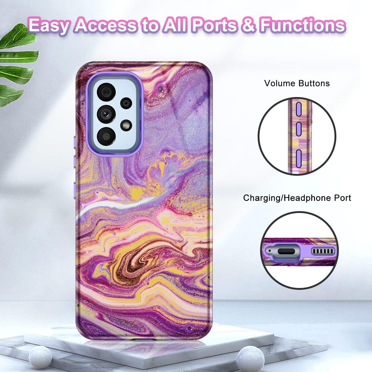 Btscase for Samsung Galaxy A53 5G Case, Marble Pattern 3 in 1 Heavy Duty Shockproof Full Body Rugged Hard Pc+Soft Silicone Drop Protective Women Girl Cover for Samsung Galaxy A53 5G,Drift Sand/Purple  Btscase   