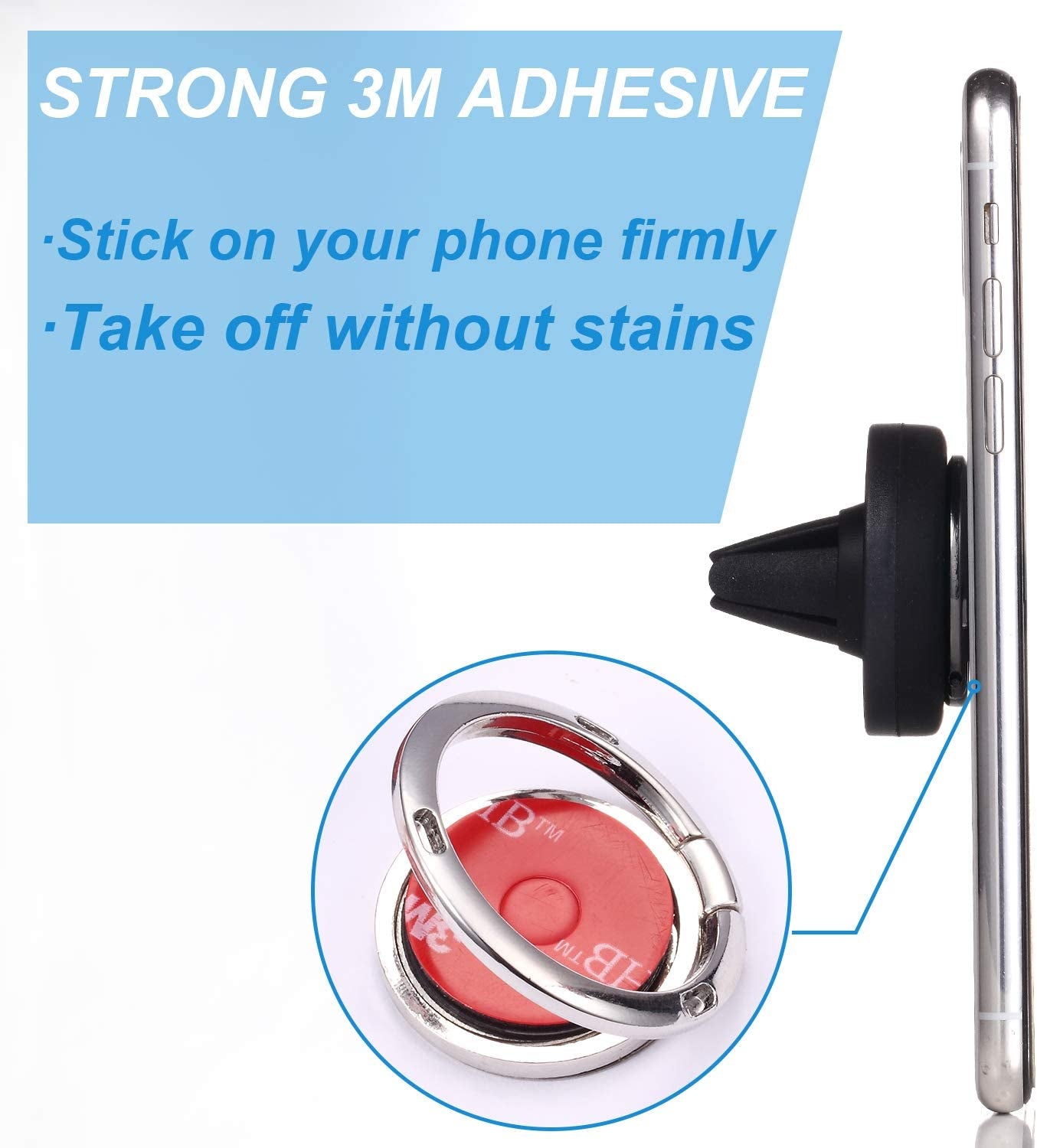 Rngeo Finger Ring Stand & Magnetic Mount Set, Pack of 4 Universal Thin 360 Degree Rotation Phone Rings & Air Vent Cell Phone Holder for Car, Compatible with All Iphone & Android Smartphones  Rngeo   