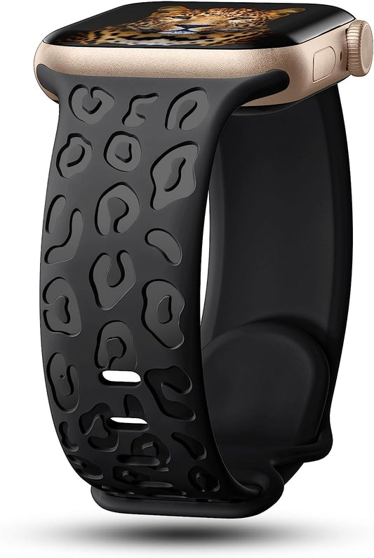 Creategreat Engraved Bands Compatible with Apple Watch Band 45Mm 44Mm 42Mm 41Mm 40Mm 38Mm, Leopard Flower Boho Pattern Soft Silicone Strap Compatible with Iwatch Series 8 7 6 5 4 3 2 1 SE, Women Men  CreateGreat   