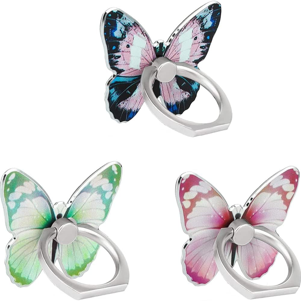 Phone Ring Holder Stand,Cute Animal Phone Ring Stand Holder 360 Rotation Finger Ring Grip Stand for Cellphones,Smartphones and Tablets  RRJQW 3 Pack Colorful Butterfly Phone Grip  