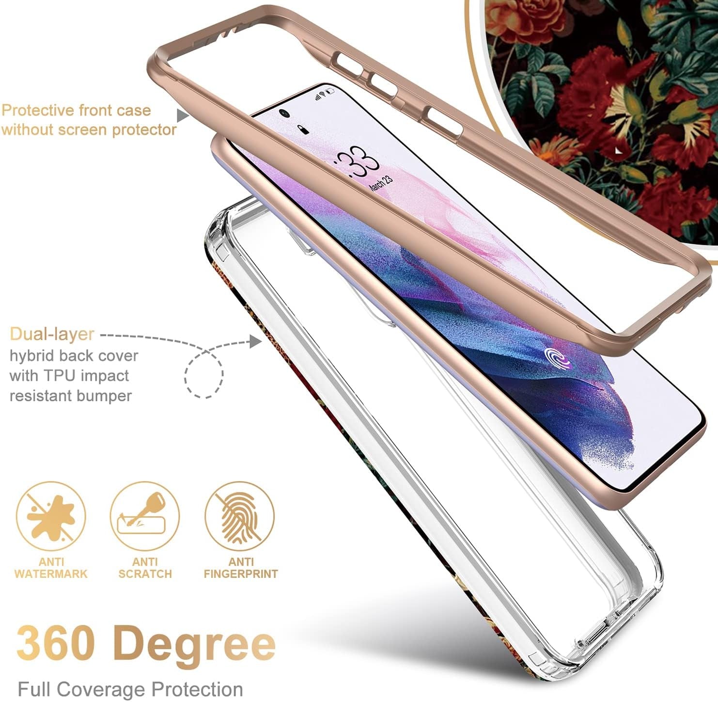 Esdot for Samsung Galaxy S21 Case,Military Grade Passing 21Ft Drop Test,Rugged Cover with Fashionable Designs for Women Girls,Shockproof Protective Phone Case for Galaxy S21 6.2" Flower Garden  Esdot   